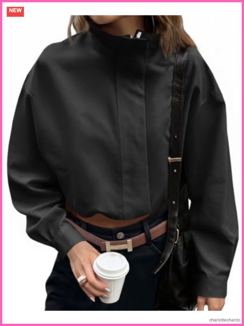 Zip Up Cropped Jacket Stand Collar Lightweight Oversized Casual